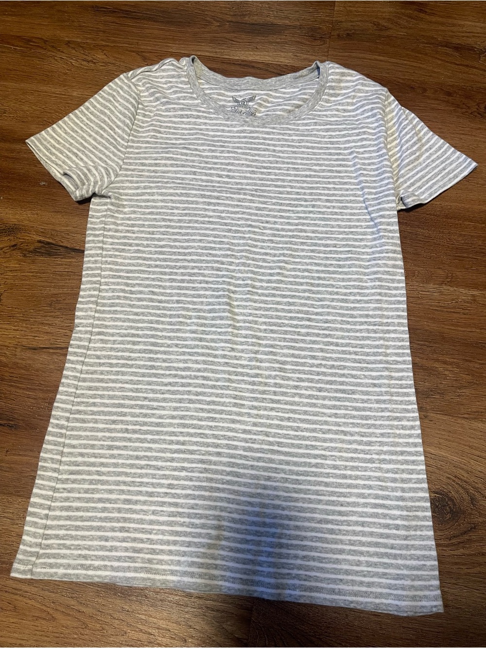 Ladies Striped Crewneck Tee - Gray & White